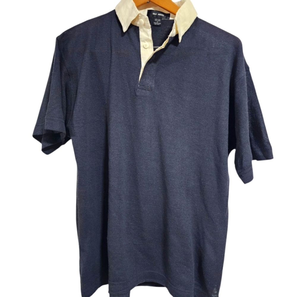 Silk House👕Black w/ Cream Collar Polo Size S